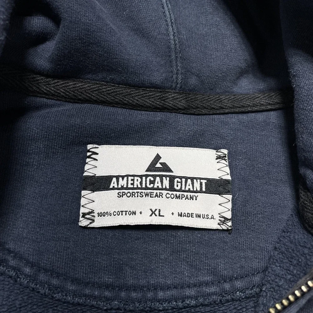 American Giant Hoodie Mens XL Blue Full Zip Fleece Sweatshirt Cotton Made In USA - Picture 5 of 12